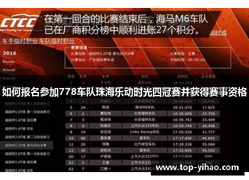 如何报名参加778车队珠海乐动时光四冠赛并获得赛事资格